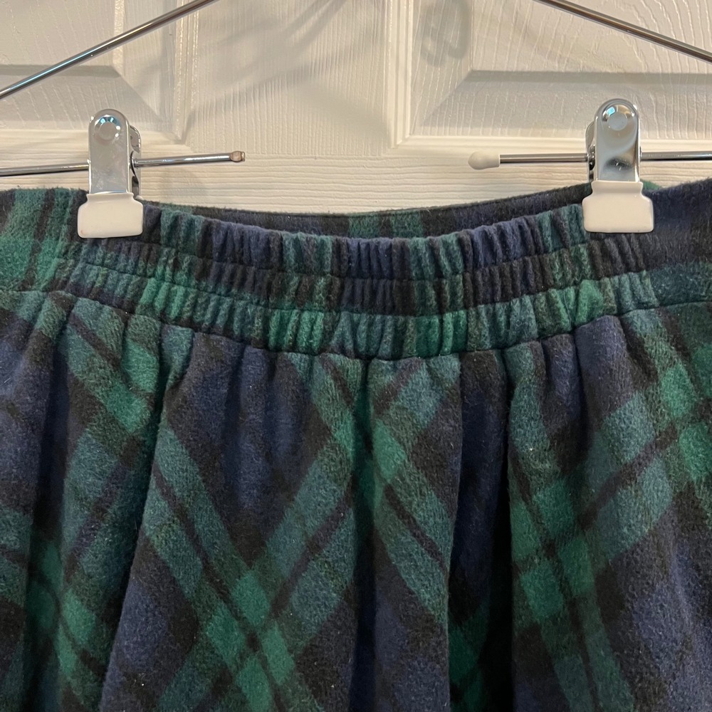 Green Navy Plaid Black Watch Midi Skirt XL Pockets Elastic Waist A-Line Fleece - Picture 7 of 12